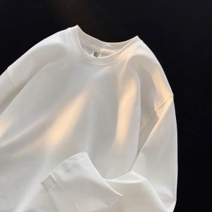 Chinese Fad Long Sleeves T-Shirt Mens Spring and Autumn Pure Cotton Loose Autumn Clothing Tops Casual All-Match Fashion Wine Red Bottoming Shirt