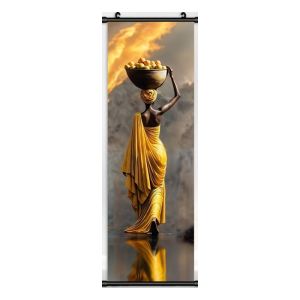 VIKAMA African Matriarch Fruit Basket Wall Tapestry Turquoise Amber Scarlet Gown Sunset Scroll Art Home Decor Unique Gift Soft