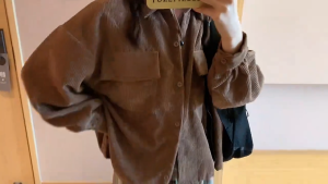 Retro Corduroy Jacket For Women Long Sleeve Plain Shirt Jacket Loose Blouse Casual Tops L2957