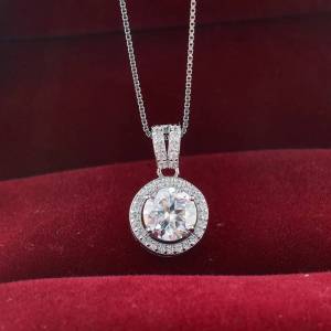 Dây Chuyền Bạc S925 Nữ Đính Đá Moissanite 1 Carat Hình Tròn Kim Cương Nhân Tạo Nhiều Màu Sắc Dành Cho Tiệc Tùng