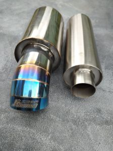 PAKET HEMAT!!!!KNALPOT RACING MOBIL JS RACING BIRU DAN RESONATOR STENLIS SUARA BASS KERING