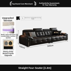 KUBIDE | Genuine Leather Italian Style Straight Compact Sofa High Back Pull Point