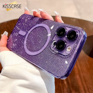 KISSCASE Gradient Glitter for Magsafe Wireless Charging Case for iPhone 15 Pro Max 14 13 12 11 Shockproof With Full Lens Protection Cover