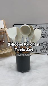 9-Piece Heat-Resistant Silicone Kitchen Utensil Set with Wooden Handles