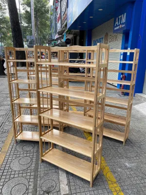 Kệ gỗ cao su 5 tầng lắp ráp nhiều size lựa chọn - Kệ sách 47wood 5 tầng cao 158cm