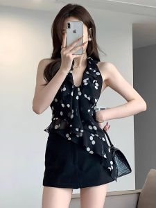 chaqi | French Vintage Polka Dot Neck Hanging Strap Vest Women Summer New Design Sensation Niche Base Sleeveless Top Halter Neck