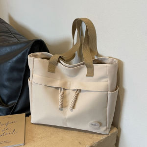 Large Capacity Simple Tote Bag for Women Casual Versatile Korean Style Solid Color Travel Bag for Shopping