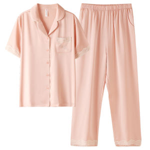 Bộ đồ ngủ nữ MiiOW bằng lụa băng tay ngắn mỏng có viền ren thoáng khí