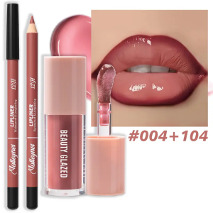 2pcs Waterproof Long-Lasting Matte Lip Makeup Set - Lip Liner & Glaze Combo with Pencil Texture Red Brown Pink Nude Tones