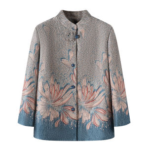 Áo Khoác Thu Thời Trang Cổ Đứng Cho Bà Ngoại 60 Tuổi Dài Vừa Phải Thường Ngày Có Nút Cài Áo Cardigan Dài Tay Thường