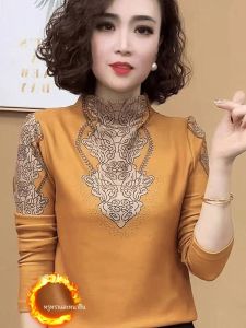 Fashion Print Half Turtleneck Hot Drilling Australian Velvet Bottoming Shirt Leyan Fall and Winter New Arrival Ladieswear Easiest for Match Slimming and Warm Tops