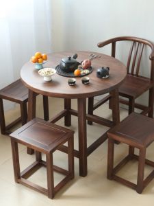 Stove Charcoal Fire Tea Table Walnut Kung Fu Small round Table Chinese Zen Solid Wood Balcony Roast Tea Barbecue Home