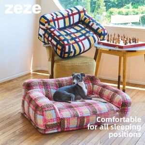Retro Style Pet Bed Warm Insulation Long Velvet Sofa Bed zeze