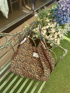 South Korea Ins Leopard Print Canvas Bag Celebrity Same Style Idle Style Large Capacity Shoulder Bag Fancy Satchel Tote Bag