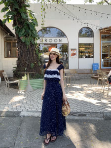 Autumn French Style Floral Blue Slim Dress