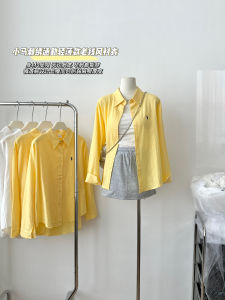 Bright Young Adult Dyed Goose Yellow Linen Embroidery Loose Shirt Coat Female
