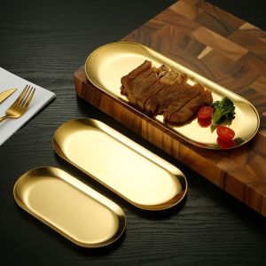 Korean Style Stainless Steel Storage Tray Dessert Plate Nut Fruit Cake Tray Tea Tray Desktop Cosmetic Jewelry Tray