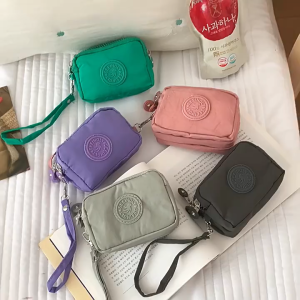 Korean Style 3-Zipper Coin Purse for Women - Multi-Layer Card Holder with Keychain
