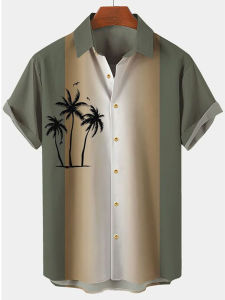 Loose Fit Mens Short Sleeve Shirt Thin Summer Casual Print Design Regular Length Button up Chinese Style Male Fashion