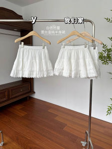 Váy Ngắn Chữ a Ren Màu Trắng Phong Cách Hàn Quốc Cạp Cao Cho Nữ Mùa Hè 2025 Váy Ngắn Chữ a Xếp Ly Chống Ánh Sáng