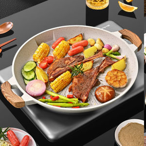 S&S Non Stick Grill Plate Outdoor Picnic Griddle Korean Grill Pan BBQ Grill Pan for Outdoor Camping Roasted Plate 33cm Large Griddle Barbecue Grilling Pan Thickened Volcanic Stone Round Grill Pan Barbecue Plate