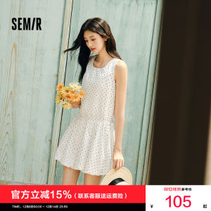 Váy Không Tay Semir Mùa Hè 2025 Váy Xếp Nếp Họa Tiết Chấm Bi Dễ Thương Cho Nữ Váy Vest Cổ Vuông Váy Dài Vừa Phải