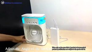 🔥Hot Sale🔥4 in 1 USB Mini Portable Fan Air Cooling fan Humidifier Purifier Mist Cooler with 5-Speed 7 Colors LED Light Desk Fans