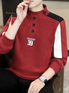 HENGYUANXIANG | Hengyuanxiang Mens Fleece Lined Thick Long Sleeve Sweatshirt Fashionable Urban Style Winter Warm Loose Fit T-Shirt Red Base Shirt