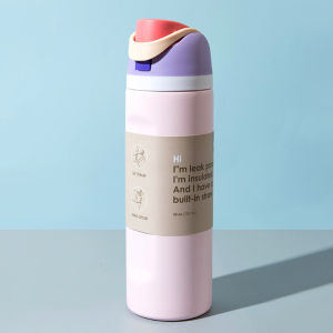 Stainless Steel Water Bottle BPA-Free Reusable Travel Flask with Two Way Spout Leakproof Straw Lid for Gym Office Outdoor Use