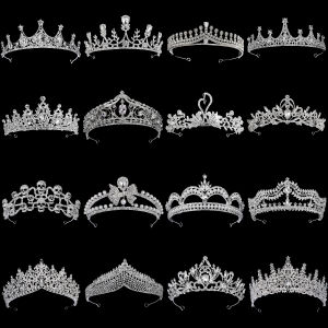 คริสตัลเงิน Rhinestone เจ้าหญิงเค้กมงกุฎเจ้าสาวงานแต่งงาน Tiaras วันเกิดแฟชั่น Headdress ของขวัญเพื่อนเจ้าสาวสําหรับผู้หญิง