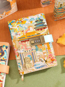 Thickened Color Page Travel Diary Notebook Password Lock Gift Book Creative Chinese Style Bound Leather Cover Memorial Souvenir
