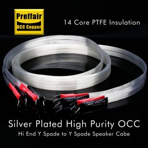 Hifi Audiophile Speaker Cable OCC Silver Plated Flat Speaker Cable Carbon Fiber Rhodium Plate Banana Spade Plug