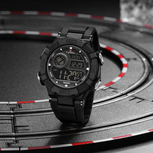 NAVIFORCE Original Mens LCD Watch Ditital Movement Lightweight Silicone Strap 50m Waterproof Calendar Date Chronograph Alarm Night Pattern Mens Boy Gift Outdoor Casual Accessories Watch NF7131