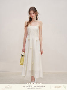 Kroche Silk Long Strapless Dress with 3D Flower Design Lightweight Summer Vacation Style High Waist A-Line Gown Vintage Commute