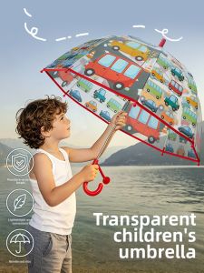 QU RAN | Translucent Lightweight Cartoon Car Design Children Long Handle Umbrella