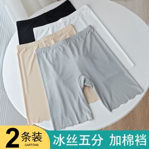 Ice Silk Safety Pants Womens Summer Thin Anti-Light Can Be Worn outside No Roll Edge Large Size Five-Quarter Hip-Lifting Seamless Shorts