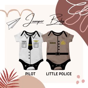 Baju Bayi Jumper Romper Jumsuit Baby Newborn 0 12 Bulan Karakter Lucu Seragam Pilot Police Polisi Little Police Hadiah Hampers Kado Lahiran