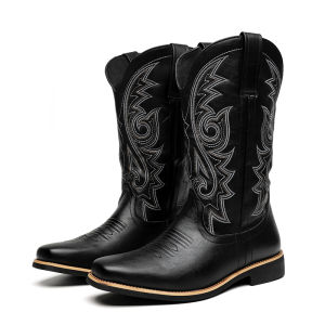 NUDANLAI | Retro Western Cowboy Work Boots with Embroidery Long Shaft Side Zipper High Top