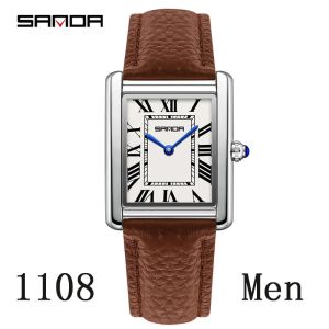 SANDA Couple Tank Watches Wear Resistant Leather Strap Luxury Square Dial 30M Waterproof Sports Casual Women Men Quartz Watches