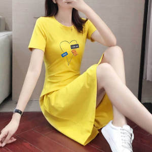 Summer New Arrival Fashion Fashionable Dress Womens Tight Waist Slim Looking Mid Length Long Length Casual Sports Outerwear Short Sleeve T-shirt Skirt
