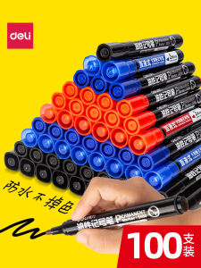 Deli Oil-Based Marker Pens 100-Pack Large Head Black Waterproof Non-Fading Office Stationery Teaching Construction Site Marking Red Quick-Dry