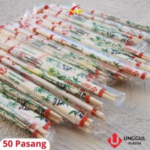Sumpit Bambu + Tusuk Gigi Panda Steril isi 50 pasang Sumpit Kayu Higenis Bersih Halus Premium