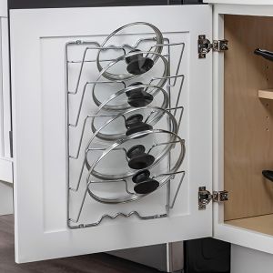 1pc Hanging Pot Lid Organizer Wall-Mounted Storage Rack for Pots Lids Space-Saving Kitchen Accessory for Home Restaurant Use