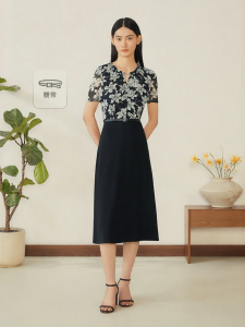 Lily Print V-Neck Two-Piece Style Breathable Chiffon Dress