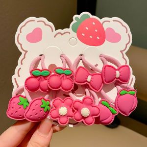 Cute Strawberry Bear Hair Ties High Elasticity Non-Damaging Hair Bands for Girls Childrens Accessories Sweet Style