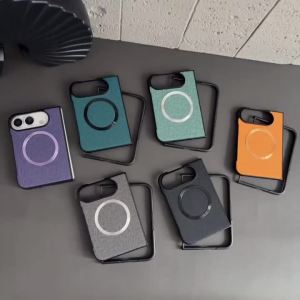 szhaiyu | Magnetic Luxury Leather Phone Case for IPhone Duo Fold for Magsafe Wireless Charge Shockproof Hinge Protection Hard PC Cover