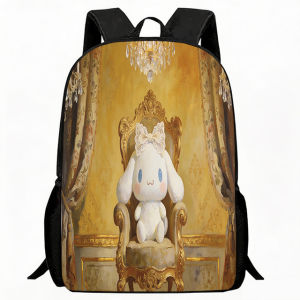 Sanrio | Kids Bag Royal Cinnamoroll Puppy on Golden Throne Print School Backpack Adjustable Breathable Childrens Casual Daypack Lightwei