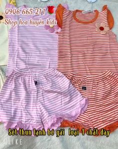 Bé 8-24kg -  Bộ cộc tay bé gái vải thun lạnh Minky Mom loại 1 Họa  tiết kẻ xọc phối hoa dể thương cho bé mặc nhà