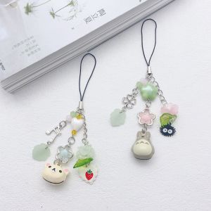 Handmade Beaded Bell Cat Phone Lanyard Totoro Rilakkuma Bear Pendant Bag Charms Cell Phone Backpack Keychain Girl Friends Gifts