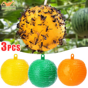【88HomeStore】3 Pcs 8cm Sticky Trap Hanging Ball Fruit Bee Insect Fly Catcher Mosquito Killler Pest Control Gnat Traps For Indoor Outdoor Fly Swatter Ball